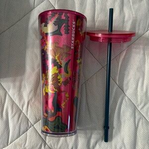 Starbucks cold cup red , floral 24 ounce